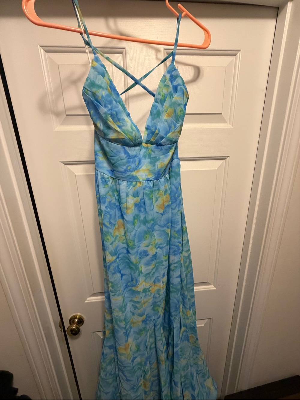 Hello Molly Blue Floral Maxi Dress with Crisscross Straps